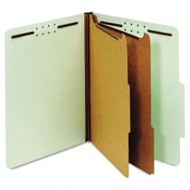 Pressboard Classification Folders, Six Fasteners, 2/5 Cut, Letter, Green, 10/Box