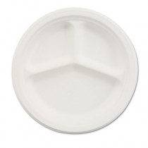 Paper Dinnerware, 3-Compartment Plate, 10-1/4" Diameter, White