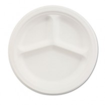 Paper Dinnerware, 3-Compartment Plate, 9-1/4" Diameter, White
