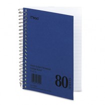 Spiral Bound 1 Subject Notebook, College Rule, 5 x 7, White, 80 Sheets/Pad