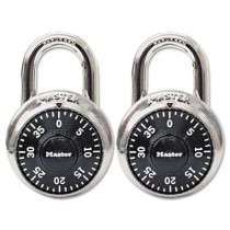 Combination Lock, Stainless Steel, 1-7/8" Wide, Black Dial, 2/Pack