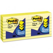 Pop-Up Note Refills, 3 x 3, Canary Yellow, Lined, 6 100-Sheet Pads/Pack