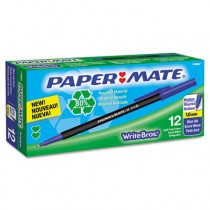 Write Bros Recycled Ballpoint Stick Pen, Blue Ink, Medium, Dozen