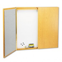 Cabinet, Dry Erase, Fabric/Porcelain/Steel, 48 x 48 x 24, White, Oak Frame