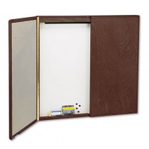 Cabinet, Fabric/Dry Erase, Porcelain/Steel, 48 x 48 x 24, White/Mahogany Frame