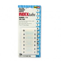 Side-Mount Self-Stick Plastic Index Tabs Nos 1-10, 1in, White, 104/Pack