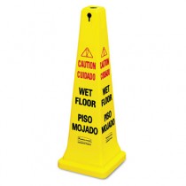 Four-Sided Wet Floor Yellow Safety Cone, 12-1/4 x 12-1/4 x 36h