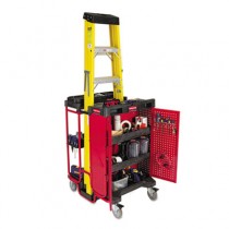 Ladder Cart w/Cabinet, 3-Shelf, 27w x 31-1/2d x 42h, Black/Red