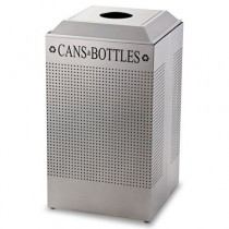 Silhouette Can/Bottle Recycling Receptacle, Square, Steel, 29 gal, Silver