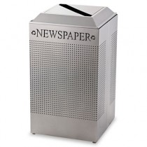 Silhouette Paper Recycling Receptacle, Square, Steel, 29 gal, Silver Metallic