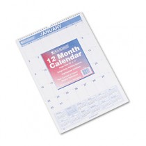 Recycled Monthly Wall Calendar, Blue and Red, 12" x 17", 2013