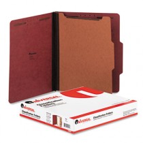 Pressboard Classification Folder, Letter, Four-Section, Red, 10/Box