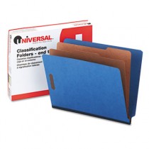 Pressboard End Tab Classification Folders, Letter, Six-Section, Blue, 10/Box