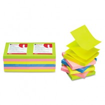 Fan-Folded Pop-Up Notes, 3 x 3, 4 Neon Colors, 12 100-Sheet Pads/Pack