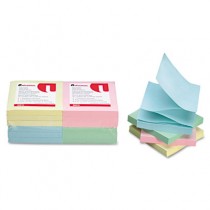 Fan-Folded Pop-Up Notes, 3 x 3, 4 Pastel Colors, 12 100-Sheet Pads/Pack