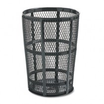 Steel Street Basket Waste Receptacle, Round, Steel, 48 gal, Black