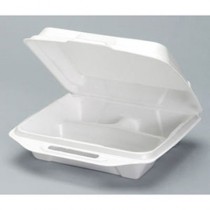 Foam Hinged Carryout Containers, White, 9 1/4 x 9 1/4 x 3