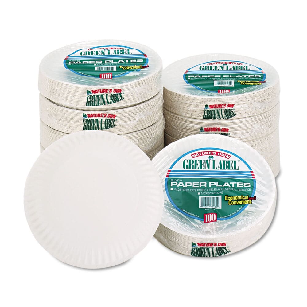 White Paper Plates, 9" dia, 100/Pack, 10 Packs/Carton - Image 4