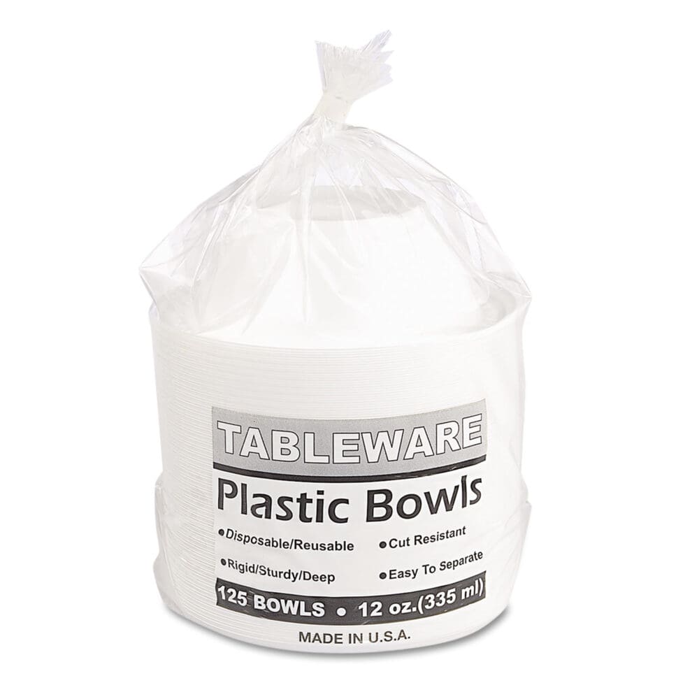 Plastic Dinnerware, Bowls, 12 oz, White, 125/Pack - Image 2