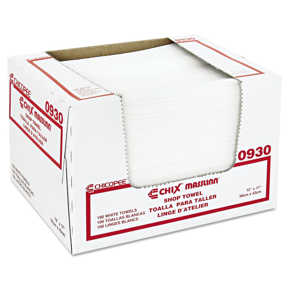 Masslinn Shop Towels, 1-Ply, 12 x 17, Unscented, White, 100/Pack, 12 Packs/Carton - Image 2