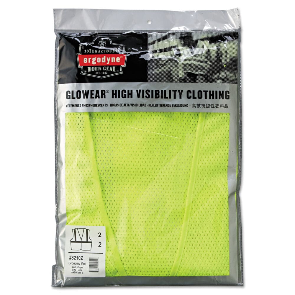 GloWear 8210Z Class 2 Economy Vest, Polyester Mesh, Large to X-Large, Lime - Image 3