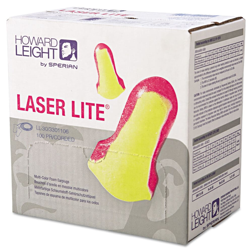 LL-30 Laser Lite Single-Use Earplugs, Corded, 32NRR, Magenta/Yellow, 100 Pairs - Image 2