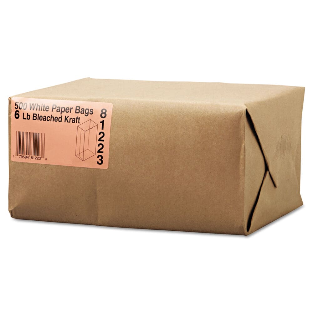 Grocery Paper Bags, 35 lb Capacity, #6, 6" x 3.63" x 11.06", White, 500 Bags - Image 6