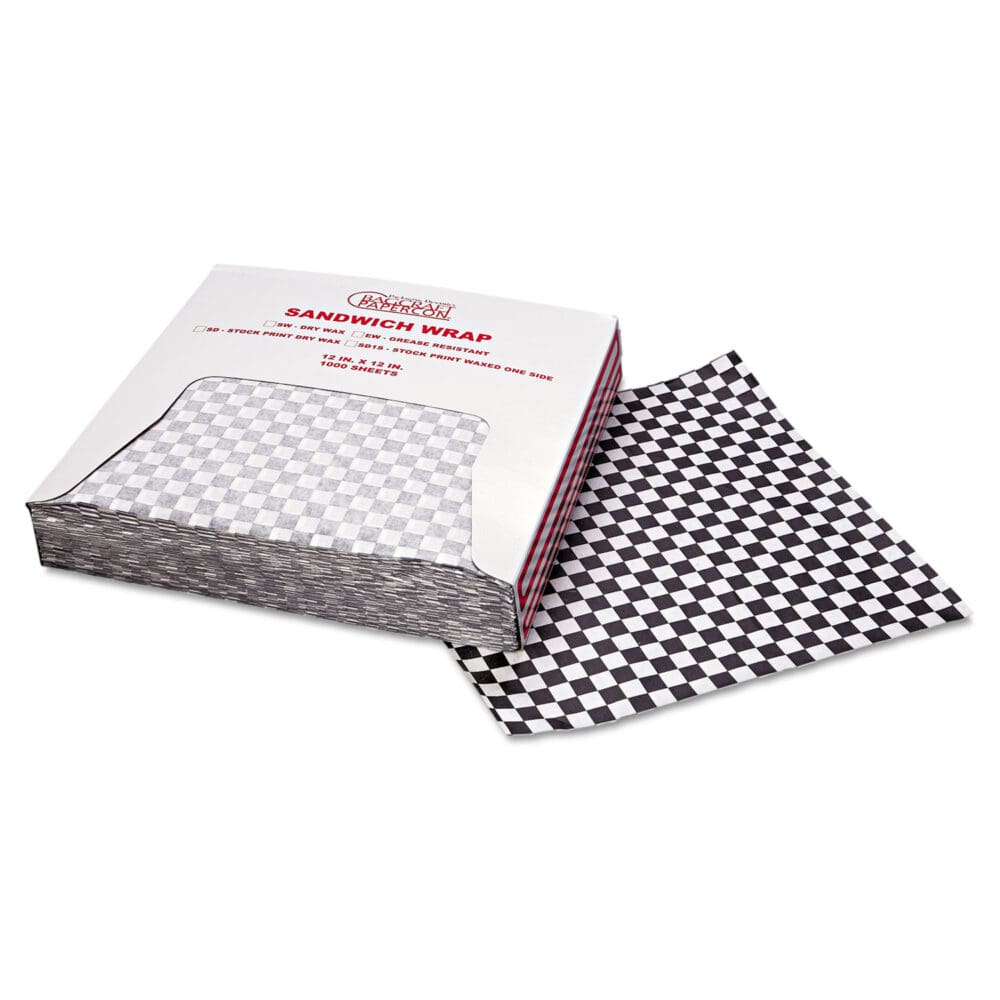 Grease-Resistant Paper Wraps and Liners, 12 x 12, Black Check, 1,000/Box, 5 Boxes/Carton - Image 3
