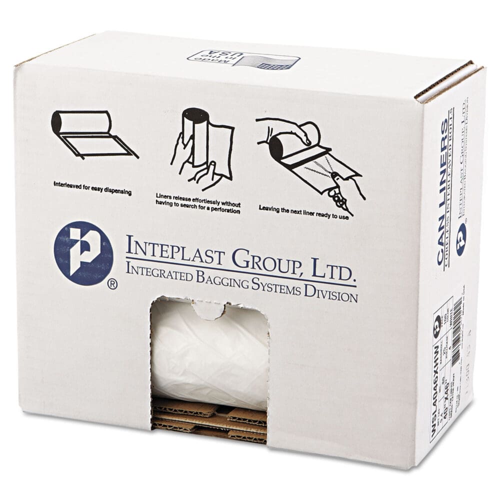 Low-Density Commercial Can Liners, Coreless Interleaved Roll, 45 gal, 0.7 mil, 40" x 46", White, 25 Bags/Roll, 4 Rolls/Carton - Image 2