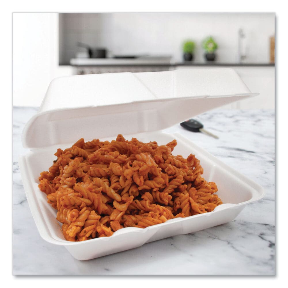 Foam Hinged Lid Containers, 7.5 x 8 x 2.2, White, 200/Carton - Image 3