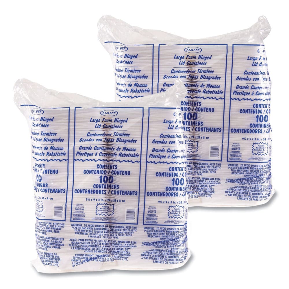 Foam Hinged Lid Containers, 9 x 9 x 3, White, 200/Carton - Image 2