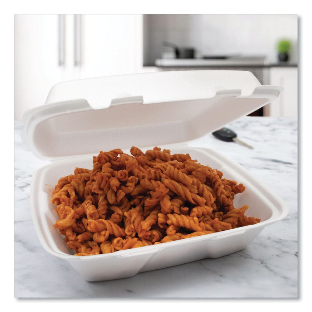 Foam Hinged Lid Containers, 9 x 9 x 3, White, 200/Carton - Image 4