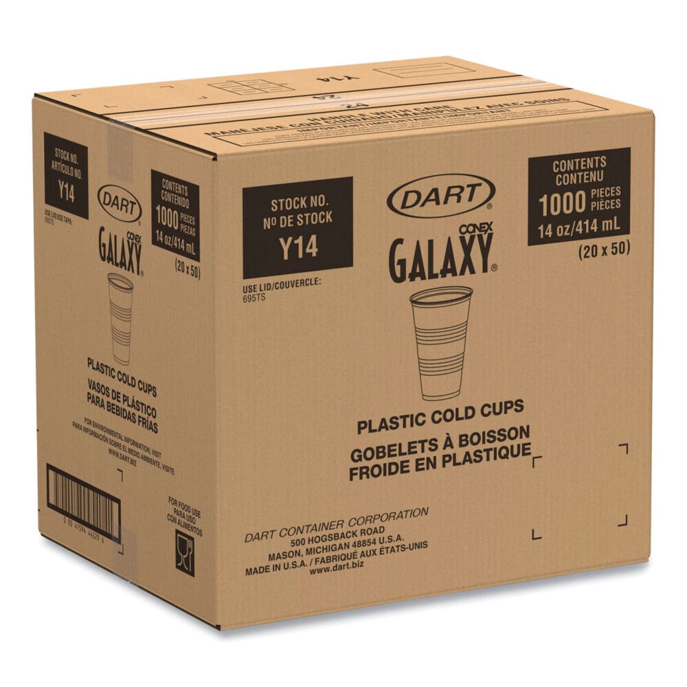 High-Impact Polystyrene Cold Cups, 14 oz, Translucent, 50 Cups/Sleeve. 20 Sleeves/Carton - Image 3