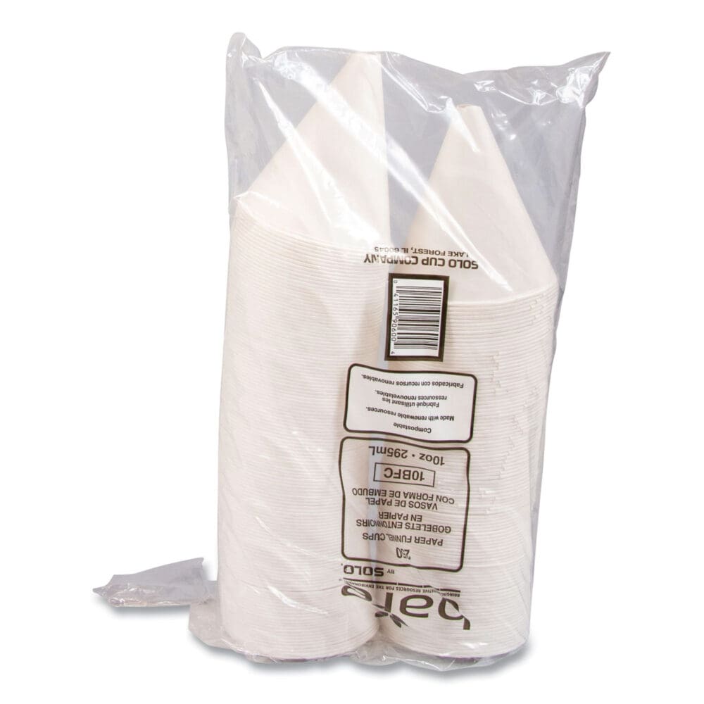 Bare Eco-Forward Treated Paper Funnel Cups, ProPlanet Seal, 10 oz, White, 250/Bag, 4 Bags/Carton - Image 4