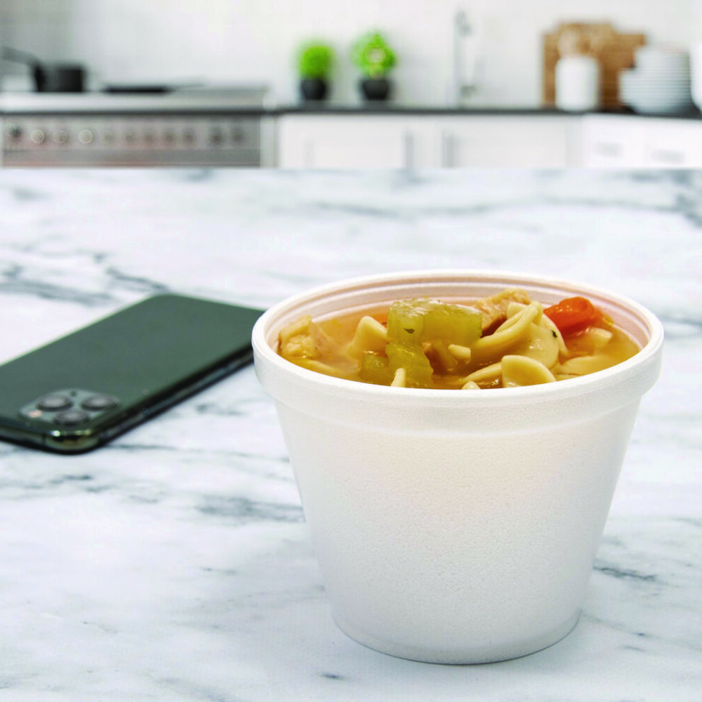 Food Containers, Squat, 8 oz, White, Foam, 1,000/Carton - Image 2