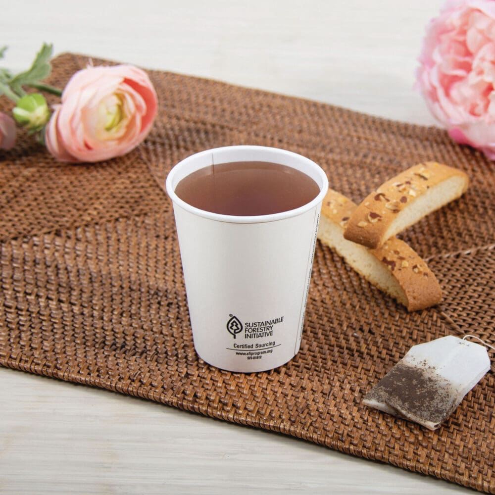 Thermoguard Insulated Paper Hot Cups, 8 oz, White Sustainable Forest Print, 40/Pack - Image 4