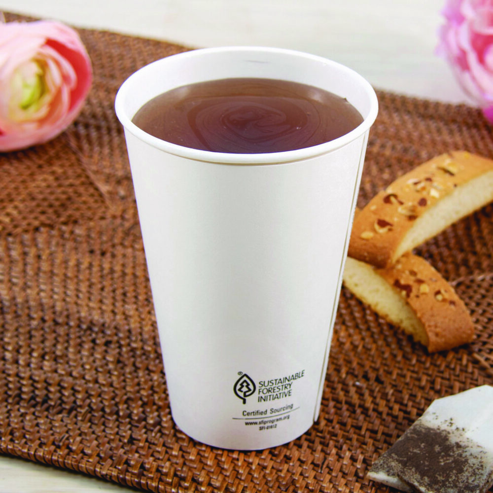Thermoguard Insulated Paper Hot Cups, 16 oz, White Sustainable Forest Print, 30/Pack - Image 5