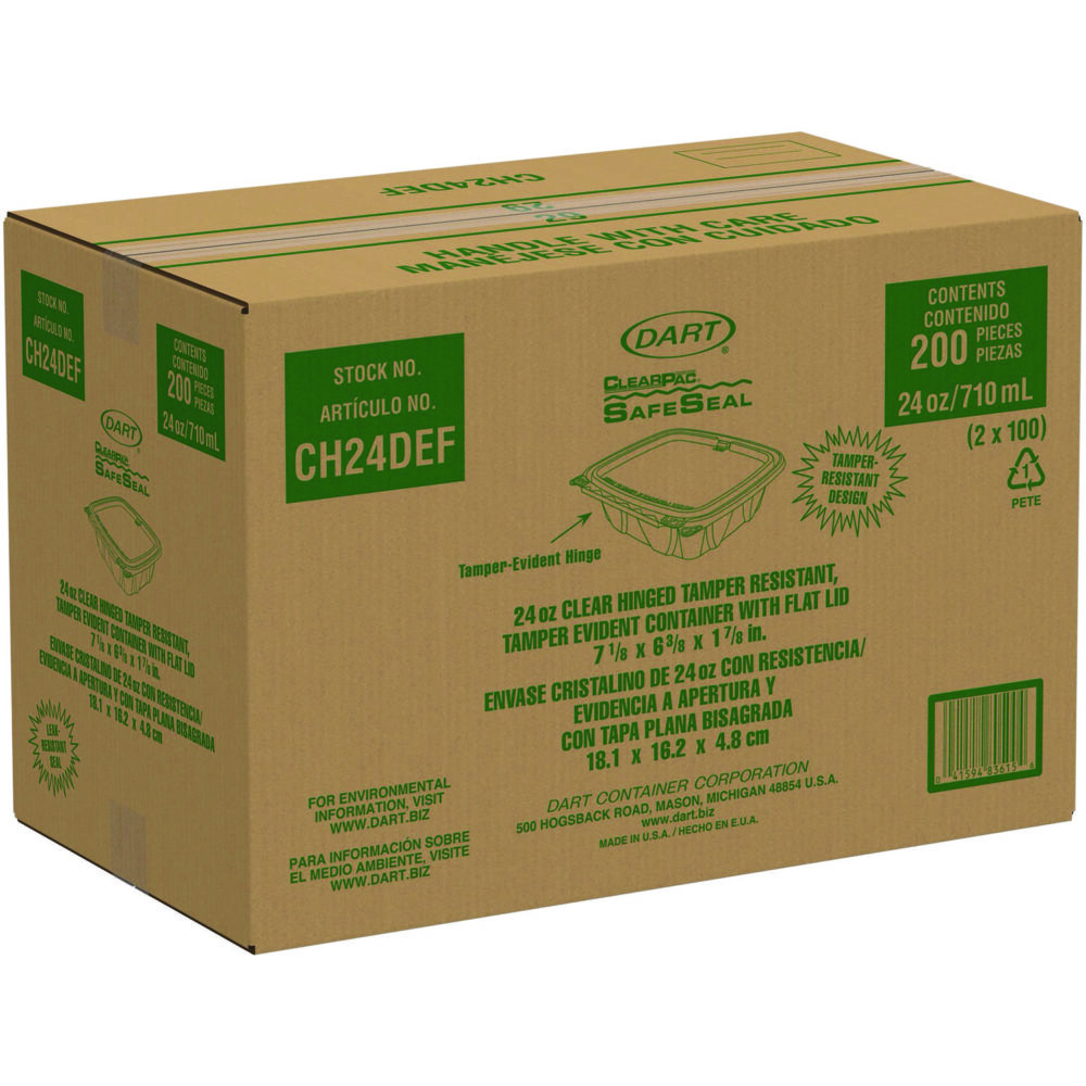 ClearPac SafeSeal rPET Tamper-Resistant Container, ProPlanet Seal, Flat Lid, 24oz, 6.4 x 1.9 x 7.1, Clear, 100/Bag, 2 Bags/CT - Image 3