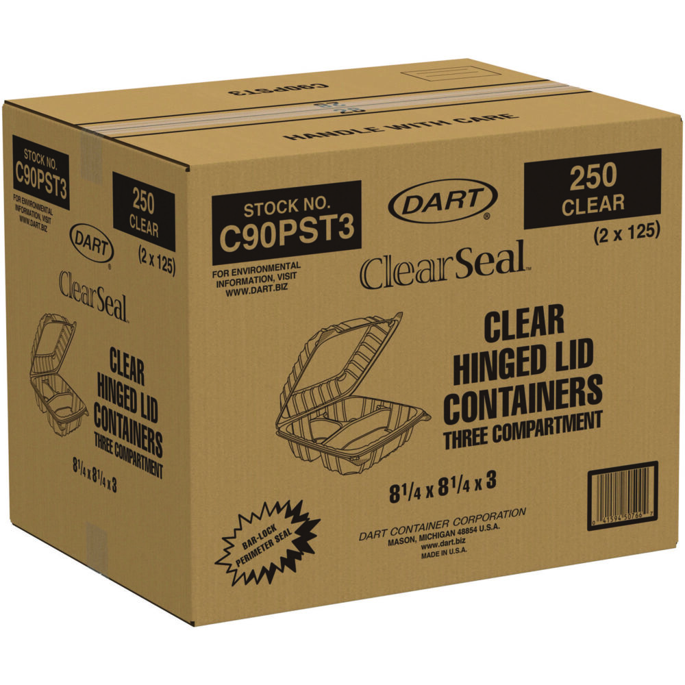 ClearSeal Hinged-Lid Plastic Containers, 8.25 x 8.25 x 3, Clear, Plastic, 125/Pack, 2 Packs/Carton - Image 3