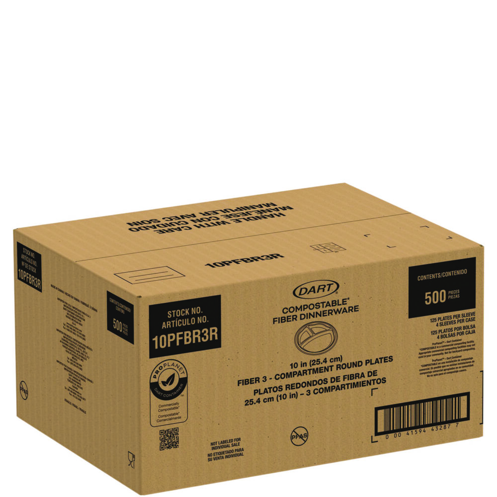 Compostable Fiber Dinnerware, ProPlanet Seal, 3-Compartment Plate, 10" Diameter, Ivory, 500/Carton - Image 2