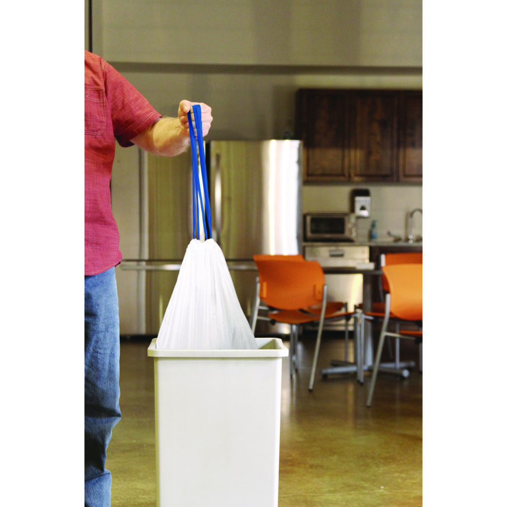 Drawstring Trash Bags, 13 gal, 0.8 mil, 24" x 28", White, 40 Bags/Roll, 2 Rolls/Box - Image 2