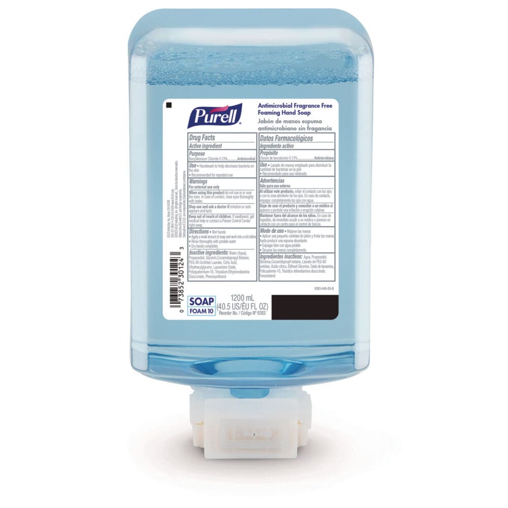 Antimicrobial Fragrance Free Foaming Hand Soap, For ES10 Dispensers, 1,200 mL Refill, 2/Carton - Image 8