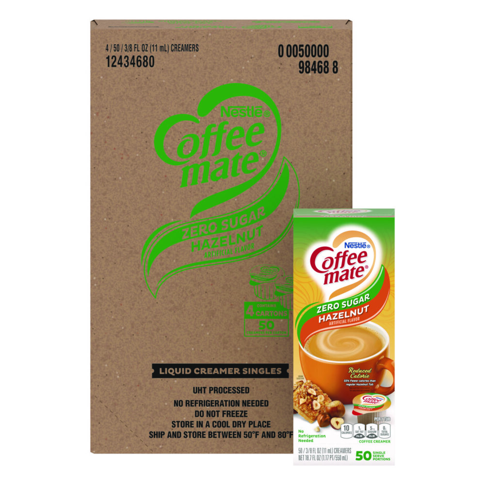 Liquid Coffee Creamer, Zero Sugar Hazelnut, 0.38 oz Mini Cups, 50/Box, 4 Boxes/Carton - Image 3