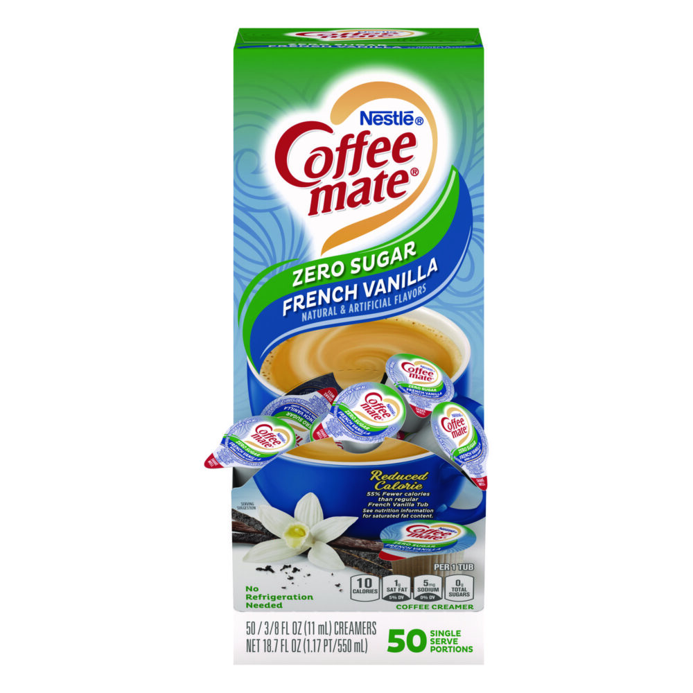 Liquid Coffee Creamer, Zero Sugar French Vanilla, 0.38 oz Mini Cups, 50/Box, 4 Boxes/Carton, 200 Total/Carton - Image 7