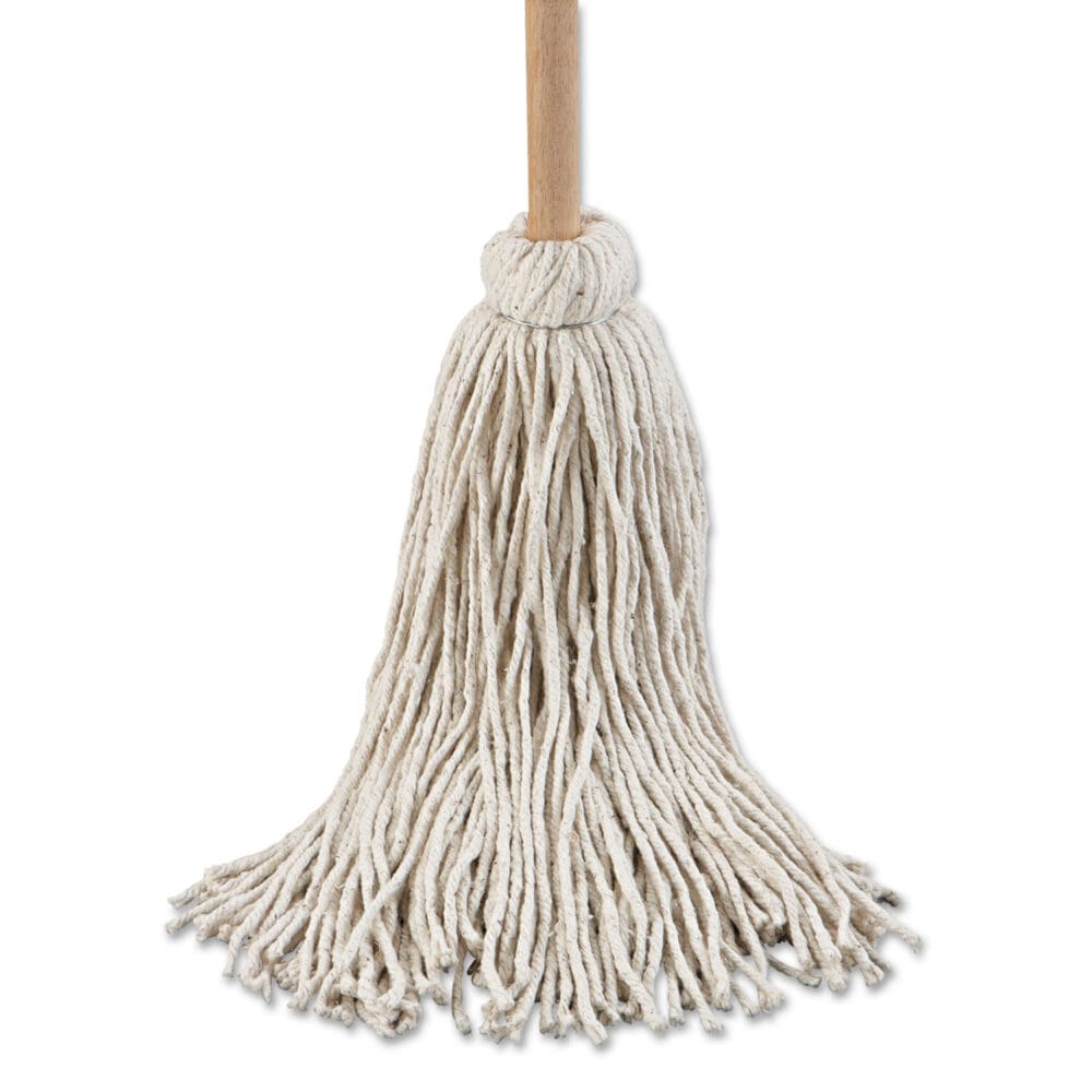 Handle/Deck Mop, #32 White Cotton Head, 54" Natural Wood Handle, 6/Pack - Image 2