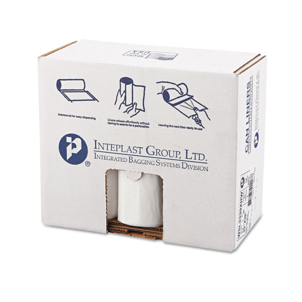 Low-Density Commercial Can Liners, Coreless Interleaved Roll, 33 gal, 0.8 mil, 33" x 39", White, 25 Bags/Roll, 6 Rolls/Carton - Image 3