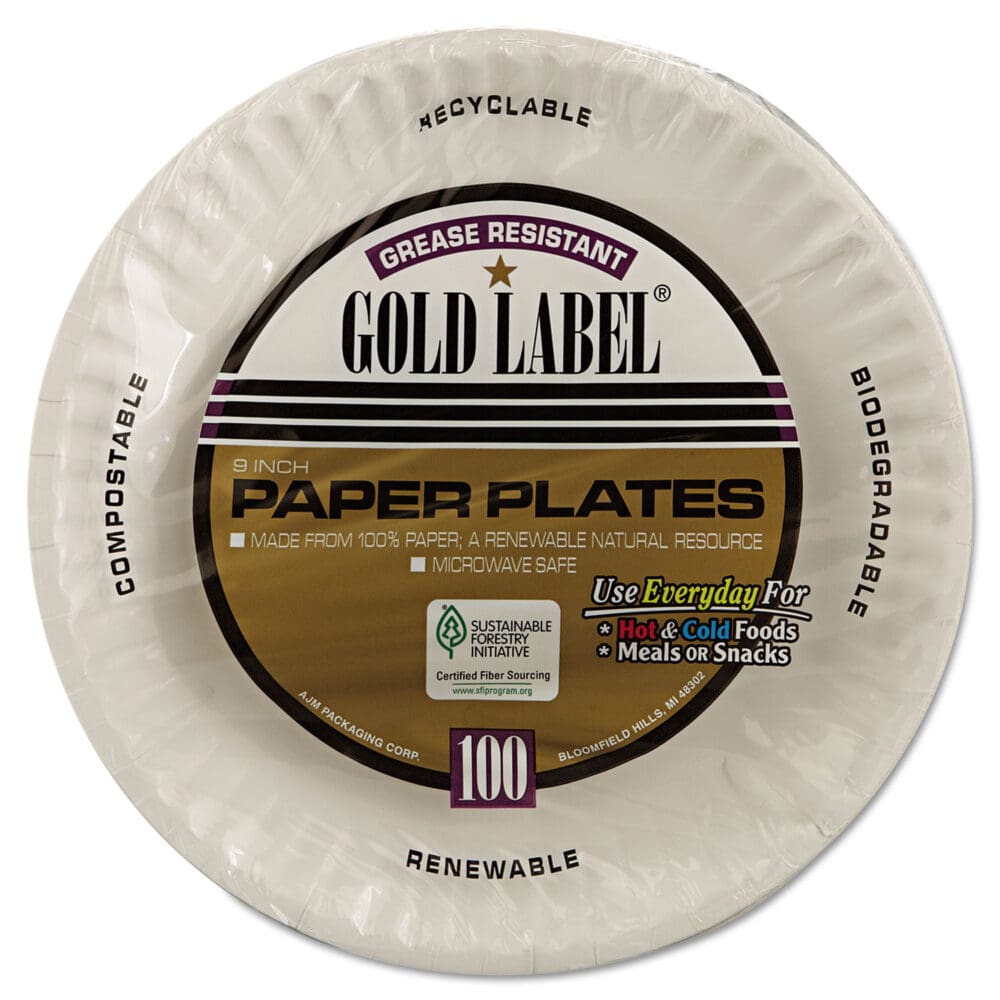 Gold Label Coated Paper Plates, 9" dia, White, 100/Pack, 10 Packs/Carton - Image 3