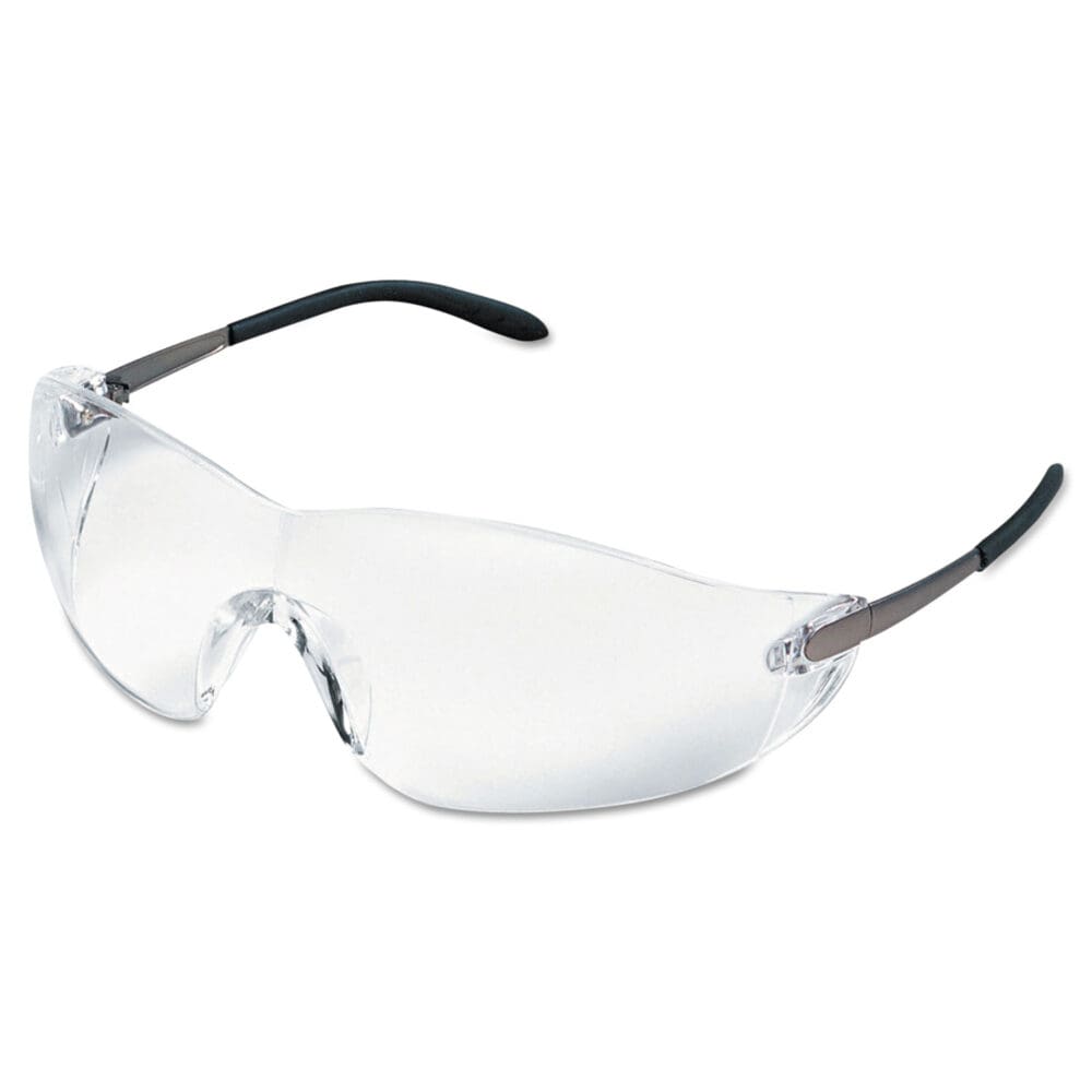 Blackjack Wraparound Safety Glasses, Chrome Plastic Frame, Clear Lens - Image 2