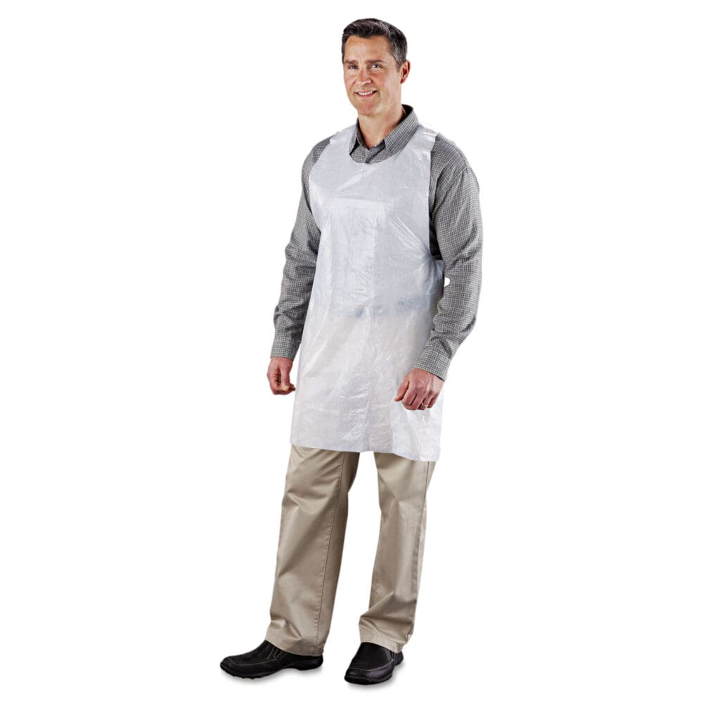 Poly Apron, 24 x 42, One Size Fits All, White, 100/Pack, 10 Packs/Carton - Image 2