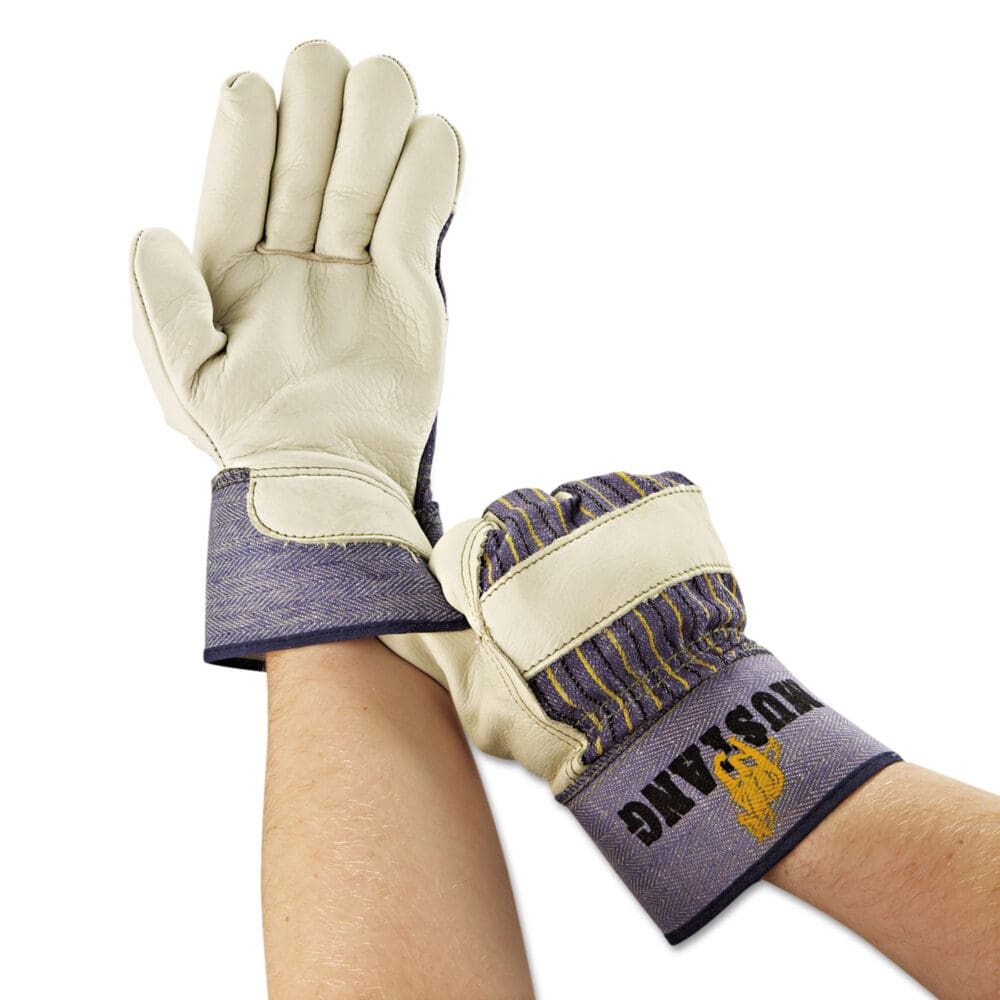 Mustang Leather Palm Gloves, Blue/Cream, Large, 12 Pairs - Image 2